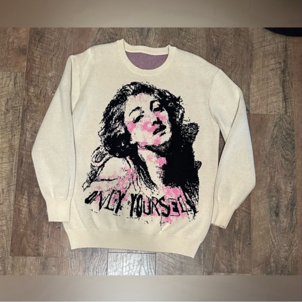 Vintage 90s ONLY YOURSELF Graphic Portrait Heavy Knit Sweater Oversized
